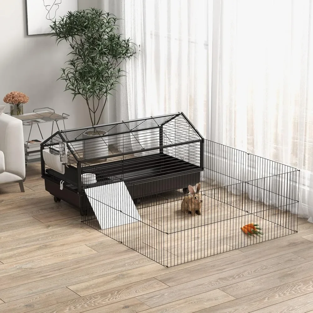 

Small Animal Cage with Foldable Run Area, Rolling Bunny Cage, Guinea Pig Cage, Hedgehog Cage with Water Bottle, Water Bowl