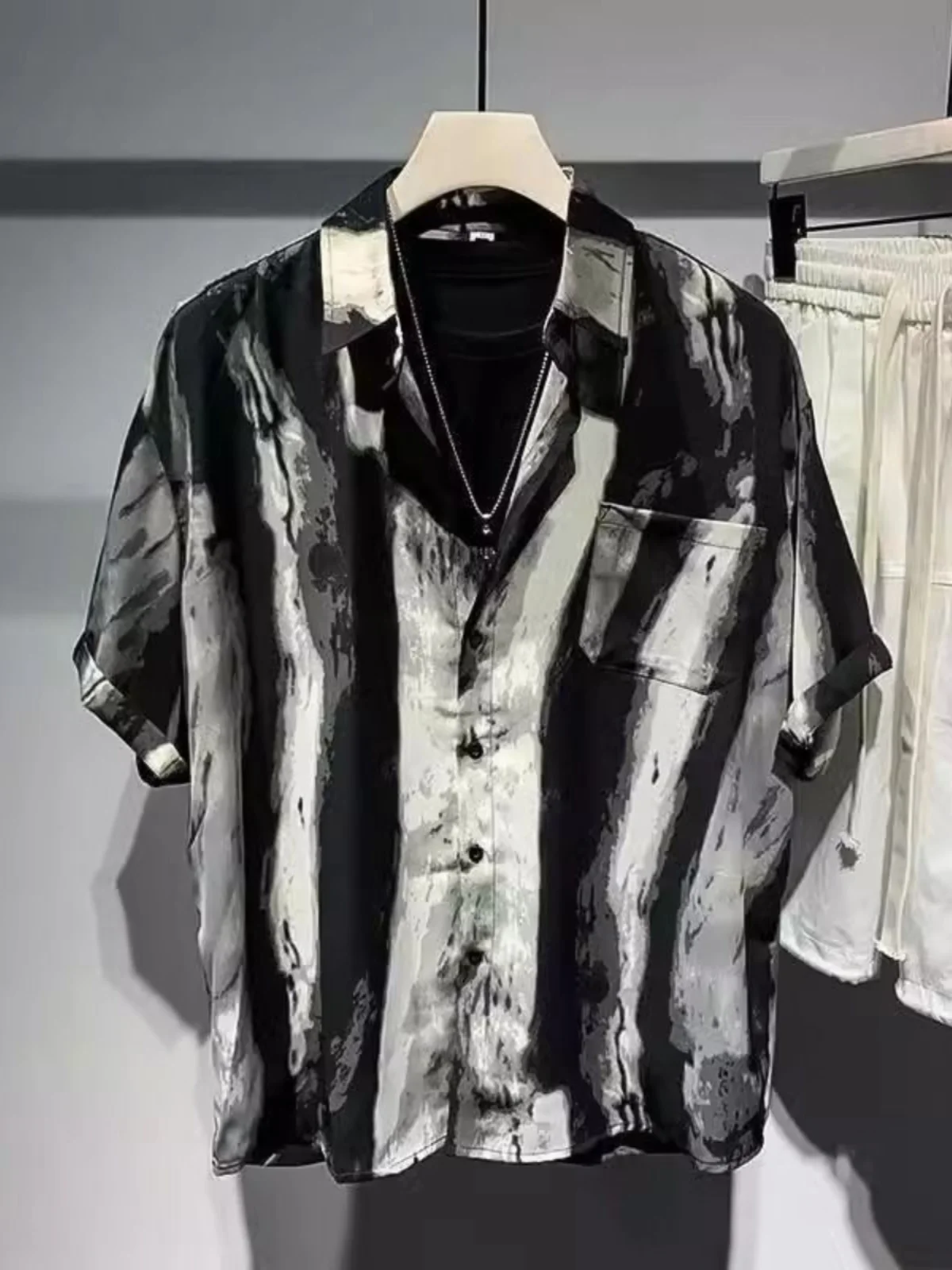 

Мужской черный цвет Extra Large 300 Pou Bla White Contrast ort Sve irt Summer New Sle High End с американским воротником Trendy irt