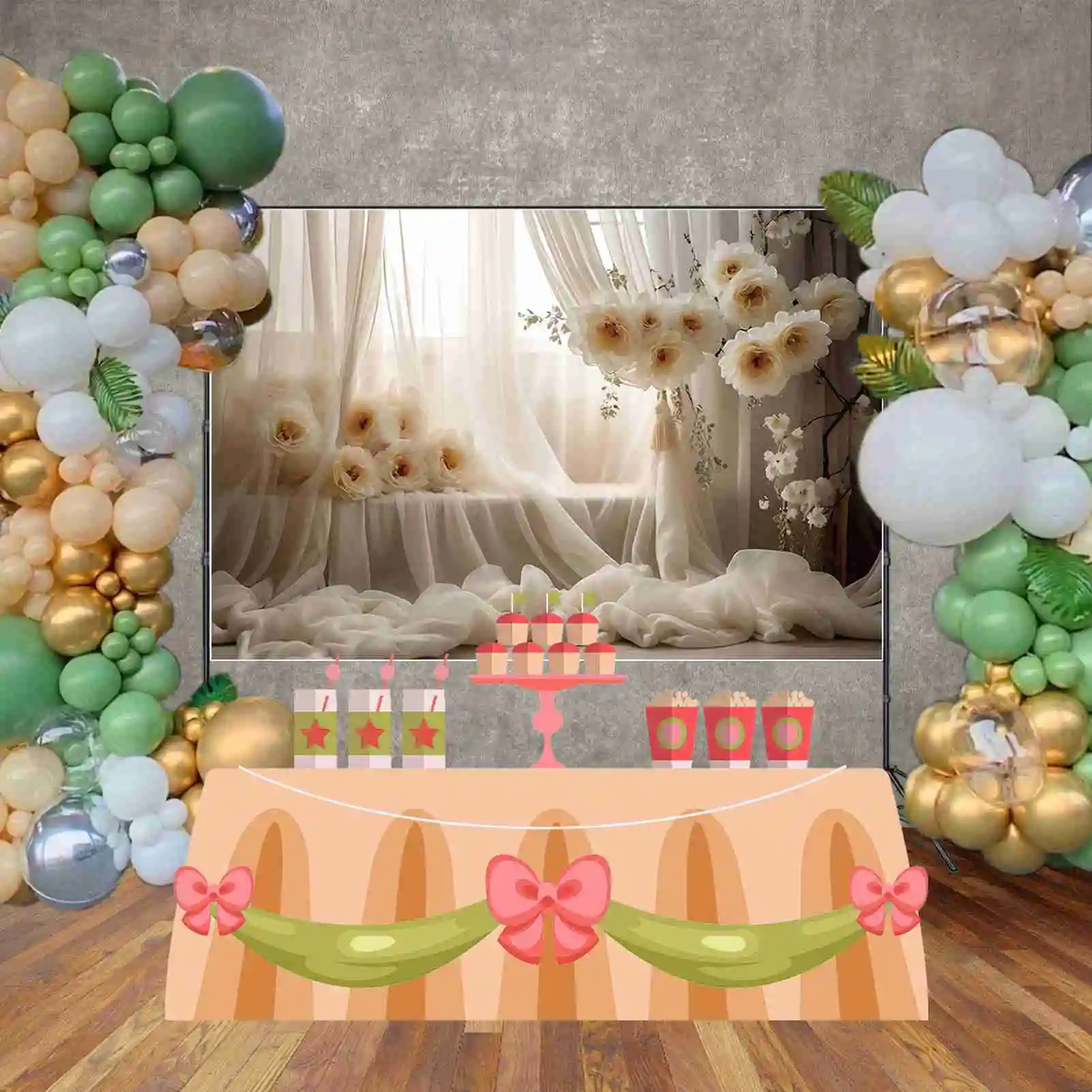 MOON.QG Flower Curtain Bohemian Style Backdrops Birthday Portrait Wedding Backgrounds Party Decoration Photozone Props