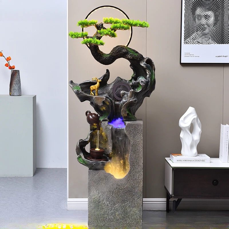 

Large floor-to-ceiling hanging pot flowing water ornament, modern light luxury entrance, home fountain landscape feng shui wheel