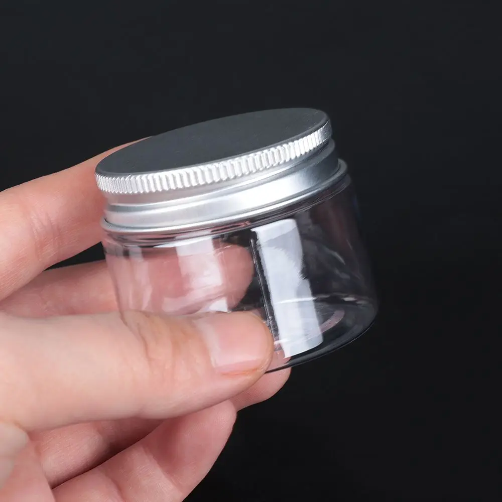 Botella vacía de plástico transparente con tapa de aluminio, tarro de bálsamo labial, tarro de cera de aceite, contenedor de almacenamiento para el hogar, 30-250ml