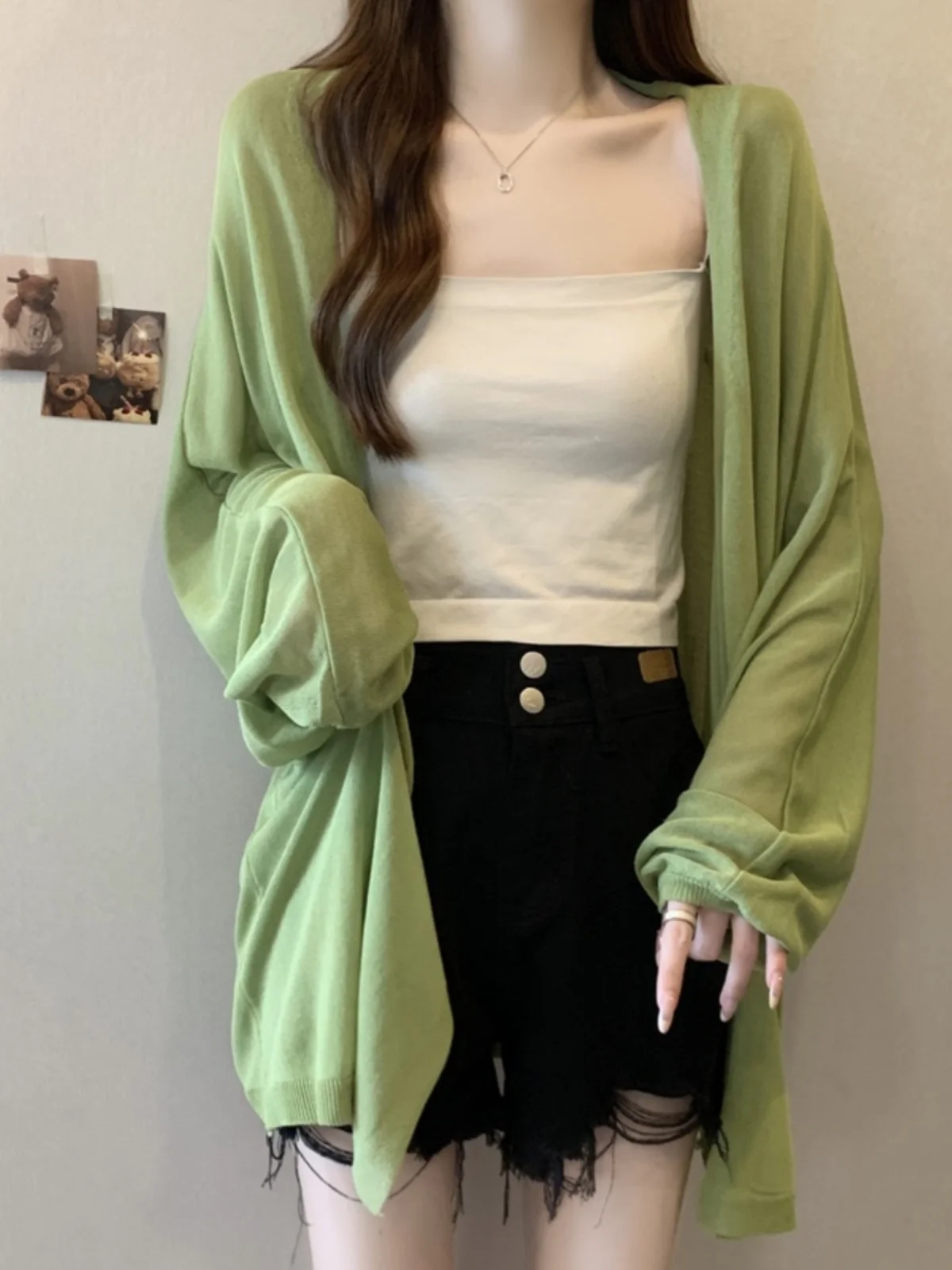 Lightweight Ice Silk Knitted Sun Protection Cardigan Cover up Women Summer plus Size Slimming Midi Outerwear Shawl Top