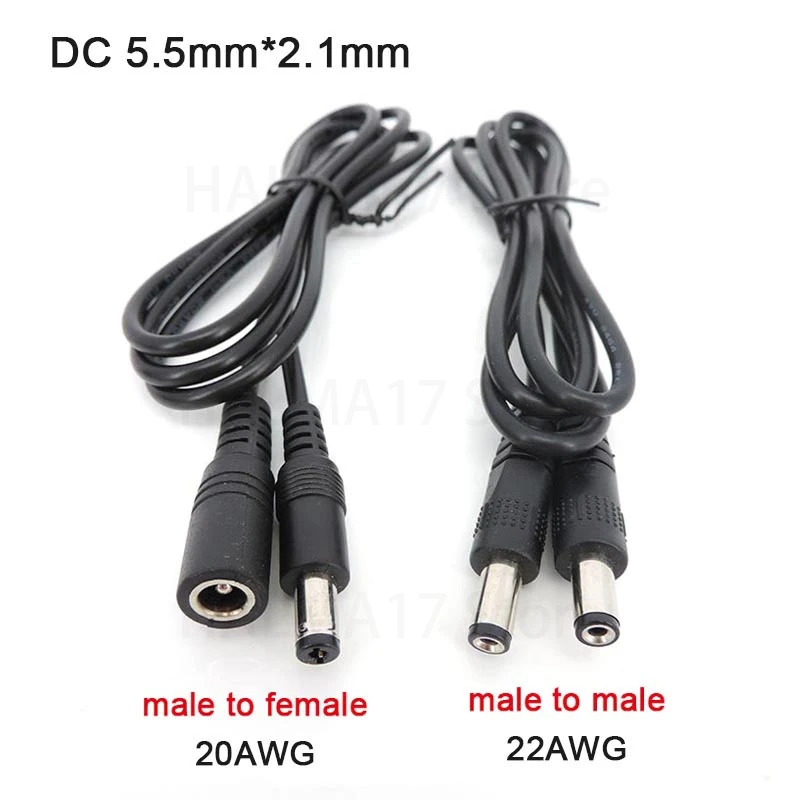 DC Extensão Cabo Fio para Câmeras de Segurança CCTV, Masculino e Feminino Cabo de Alimentação, J17, 5.5mm, 2.1mm