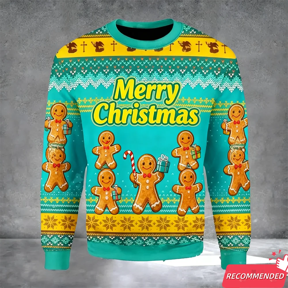 HOHOHO الزنجبيل رجل الرجال الجرافيك بلوزات مضحك القبيح عيد الميلاد سترة Harajuku موضة الكرتون البلوز البلوزات البلوفرات #4