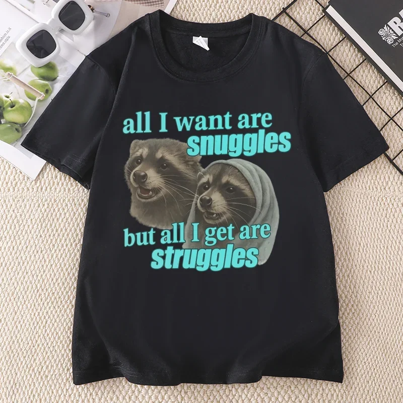 Snuggles and Struggles Cat T Shirt Funny Meme Cat Lover T-shirt Women Casual  Short Sleeve Tshirt Comfortrable Tee