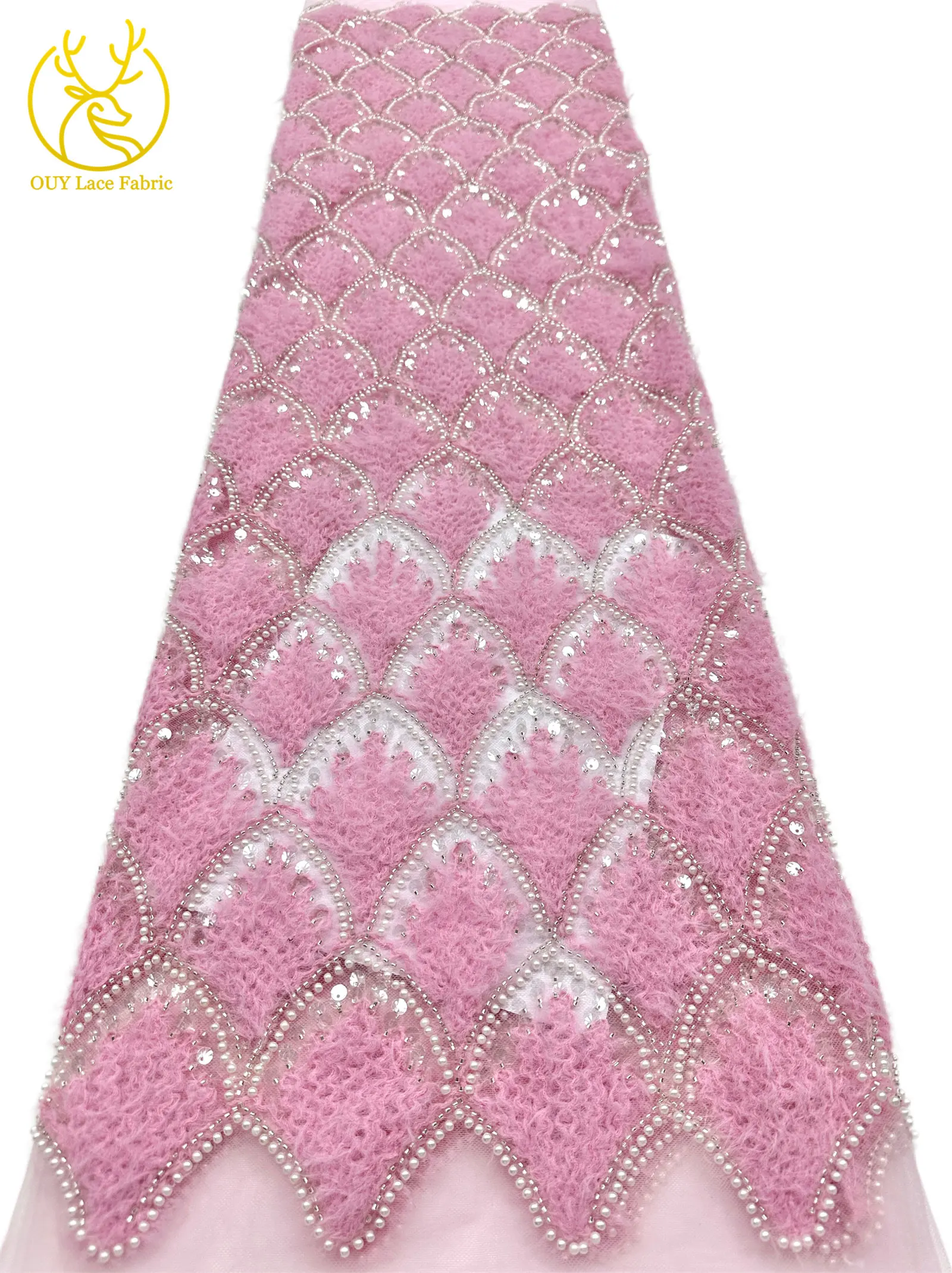 Hochwertiger 3D Nigerianischer Pailletten-Tüll-Spitzenstoff, 5 Yards, afrikanischer handgefertigter Perlen-Spitzenstoff für Damen-Partykleider zum Nähen – Detail 22