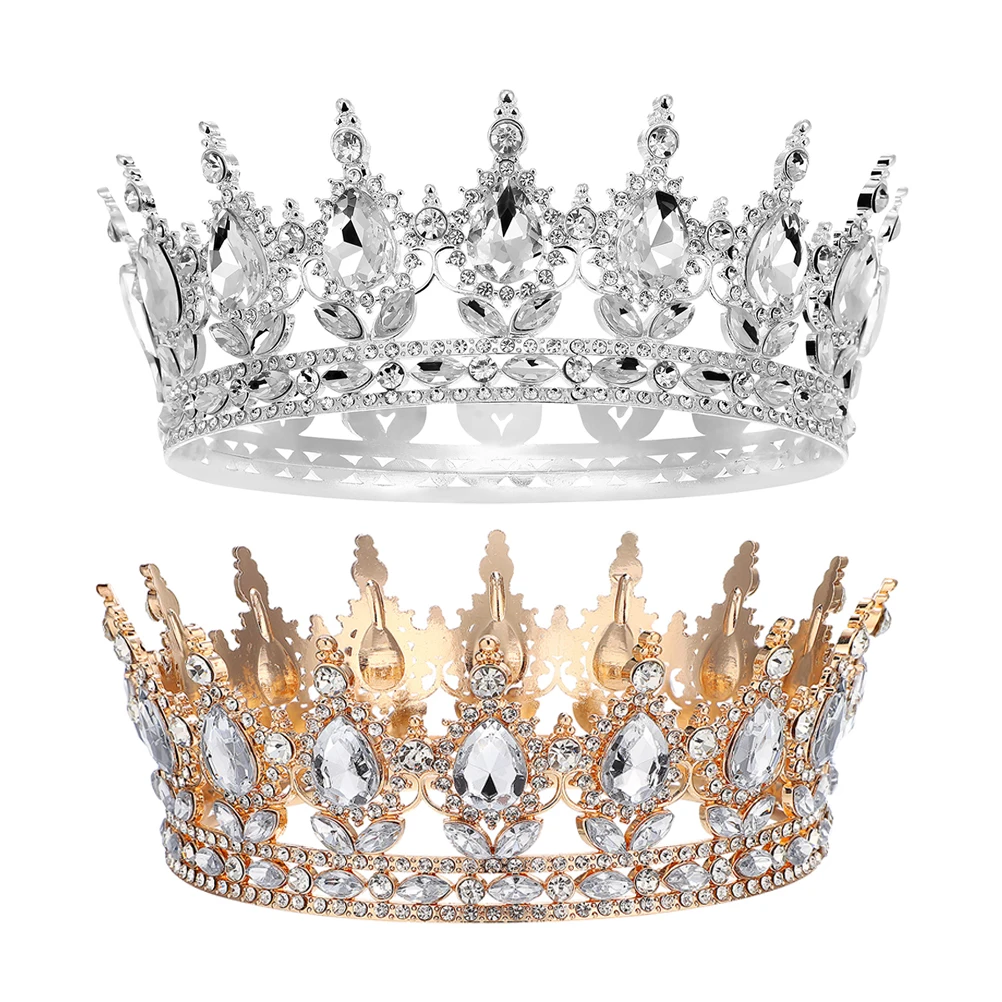 

2pcs Rhinestone Tiara Crown Vintage Bridal Headpiece Zinc Alloy Wedding Birthday Party Headdress Fairytale Accessories