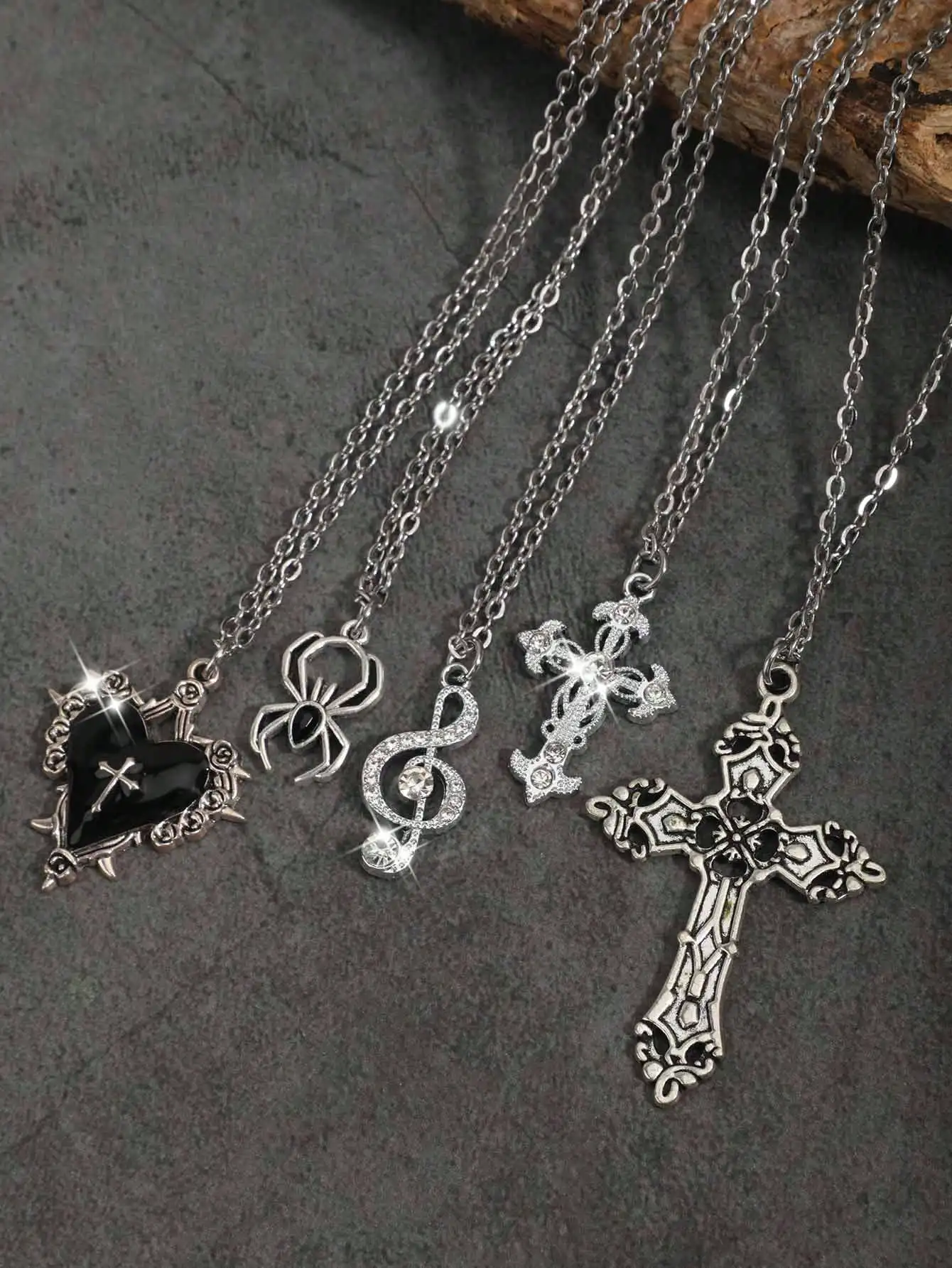 5pcs Vintage Gothic Style Rhinestone Cross, Rose, Heart, Mus