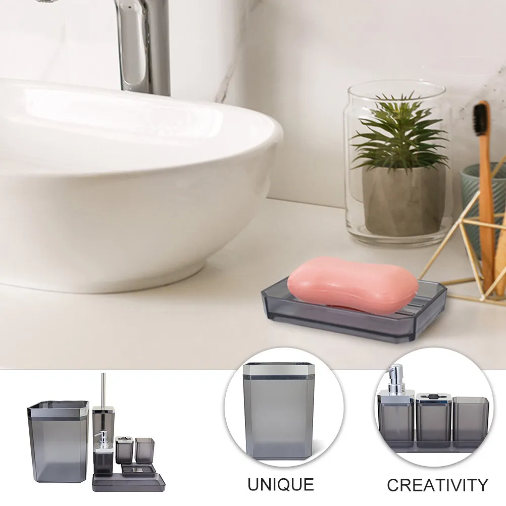

1Set Bathroom Washing Accessory Set Premium Multipurpose Hotel Toothbrush Holder Soap Dish Lotion Dispenser Bottle Trash Can