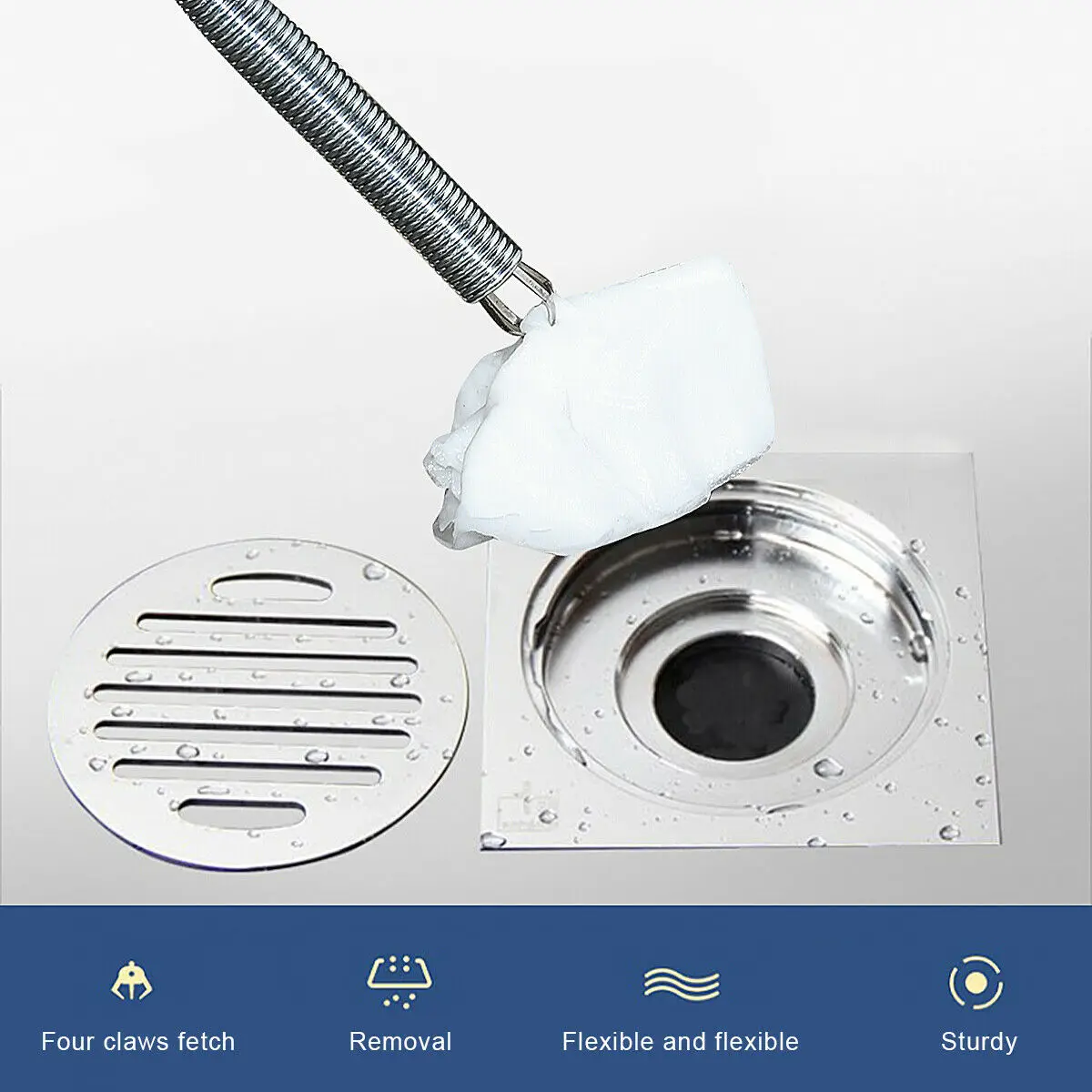 Bathroom Floor Drain Sewer Dredge Device Hair Catcher Kitchen Sink Pipeline Cleaning Hook Claw Spring Grip Cleaner Tool