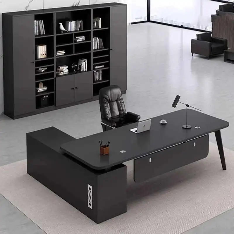 Organizadores prateleiras mesa de escritório estética europeu multifuncional longo mesa de escritório em forma de l de madeira escritorio oficina móveis