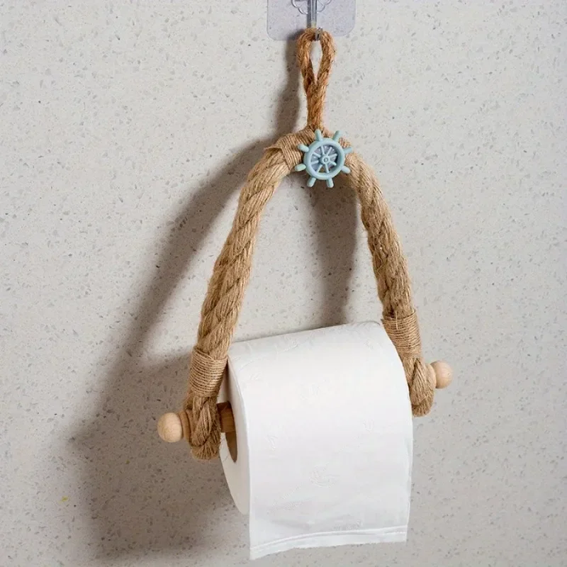 1PC Mittelmeer Stil Handgewebte Papierrollenhalter Badezimmer No-punch Toilettenpapierhalter Wohnzimmer Papierrolle Lagerregal