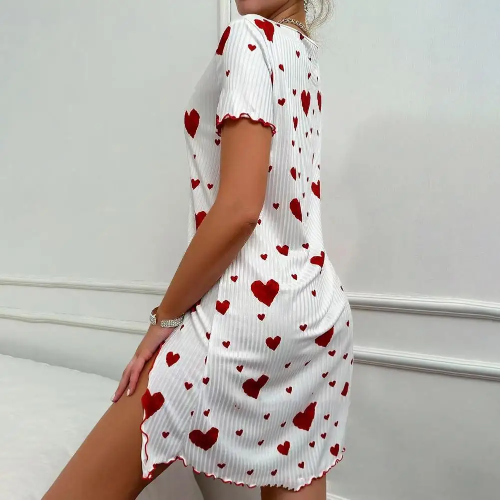 หัวใจพิมพ์สลิง Nightdress ผู้หญิงชุดชั้นในเซ็กซี่ซาตินชุดนอนสปาเก็ตตี้ชุดนอน Homewear Lady Nighty ชุดนอน