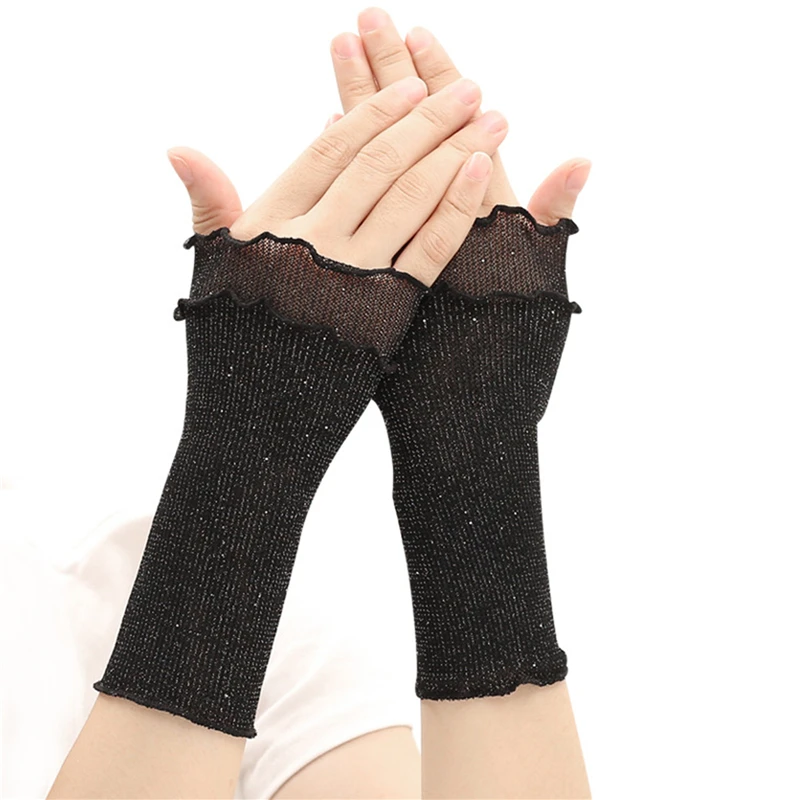 Women Summer Short Sun-protective Sleeve Sweet Fingerless Gloves Breathable Arm Warmer Lady Thin Lace Cuffs Sunscreen Uv Mittens