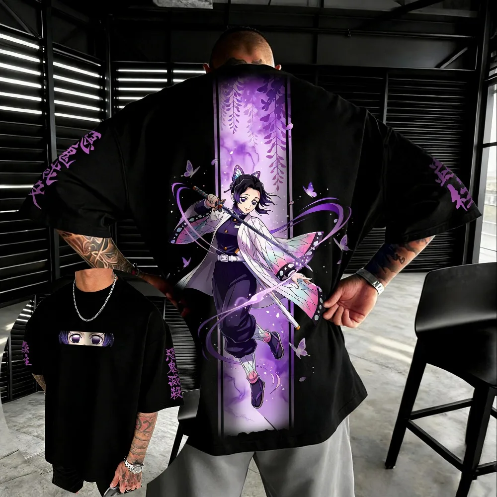Übergroßes Unisex-T-Shirt aus reiner Baumwolle, Demon Slayer Kochou Shinobu, 2026, Sommer, neues Produkt, Anime-bedrucktes, lässiges, kurzärmeliges Oberteil