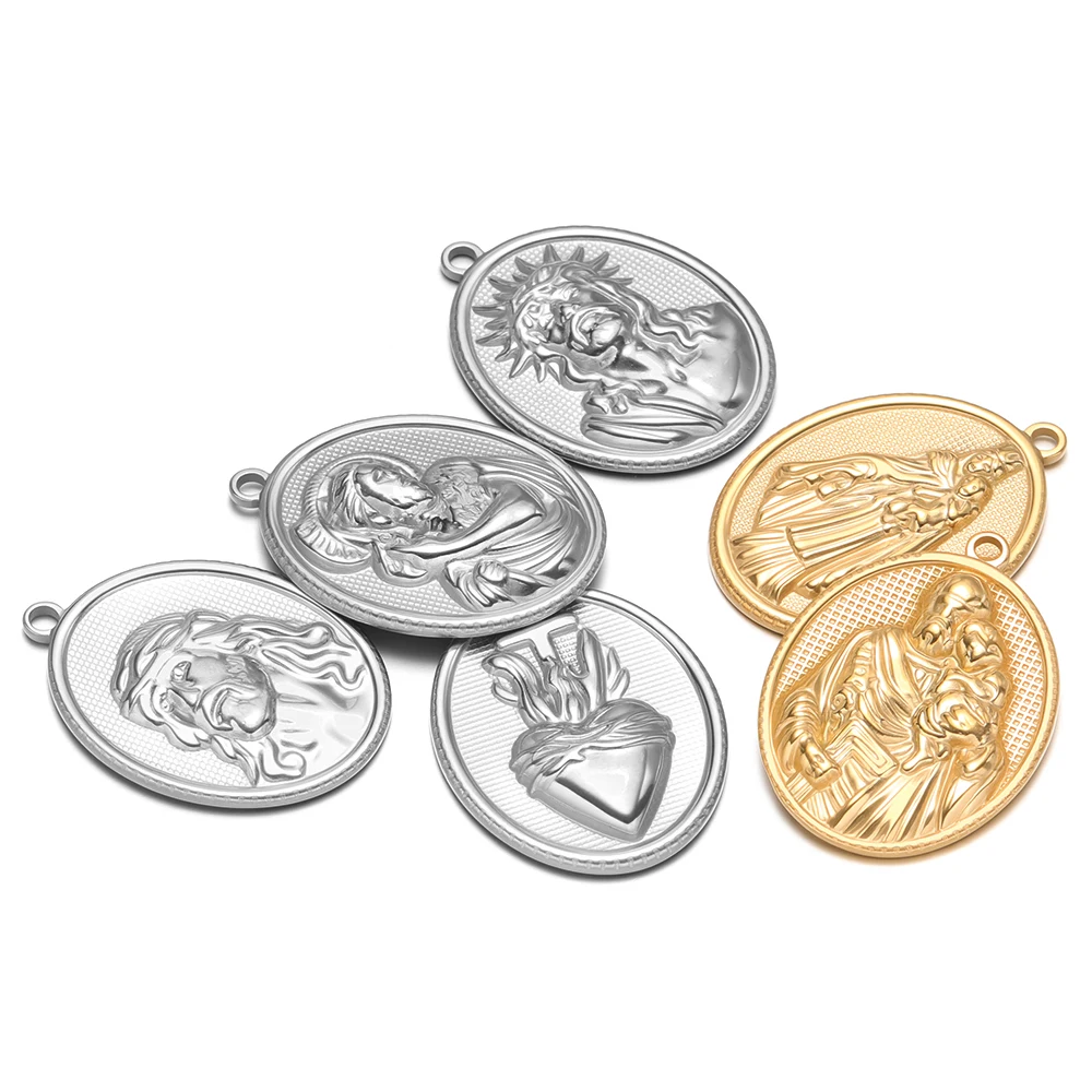 5pcs Stainless Steel Gold Oval Jesus Charms Cross Pendants for DIY Jewelry Earrings Making Findings Women Necklace Bracelet view 3