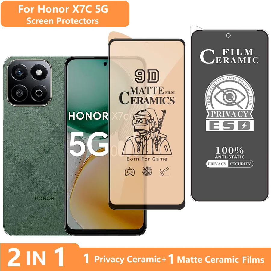 واقي شاشة 2 في 1 لهاتف Honor X7d Honor X7/X7A/X7B/X7D طبقة خصوصية من الزجاج المقسى + طبقة سيراميك ناعمة غير لامعة مضادة للخدش