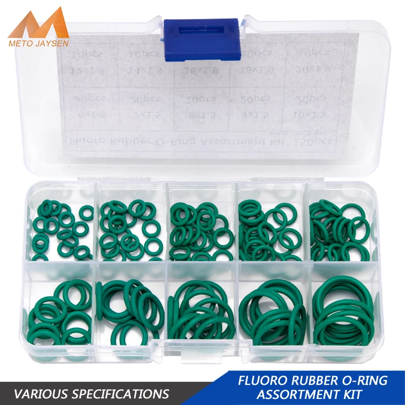 

150PCS/box Fluorine Rubber FKM Sealing O-rings Gasket Replacements Kit OD 6mm-20mm CS 1mm 1.5mm 1.9mm 2.4mm 10 Small Sizes