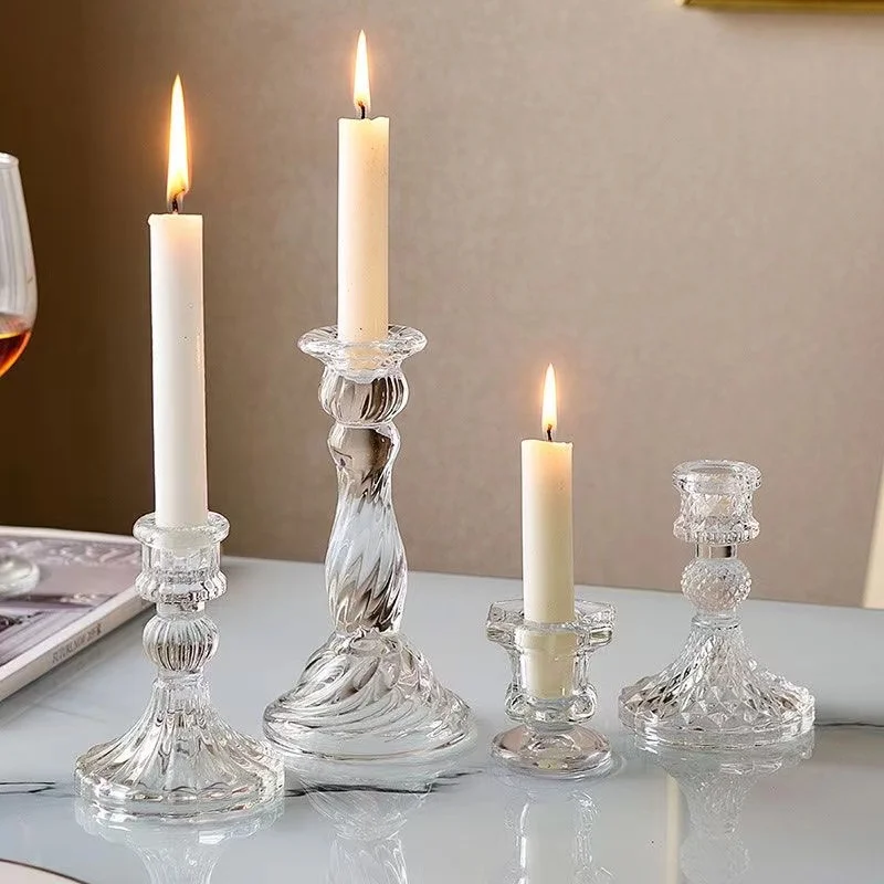 Home Decor Glass Candlestick Wedding Centerpiece Candle Holders Hotel Table Centerpiece Candle Stand Anniversary Dinner Ornament