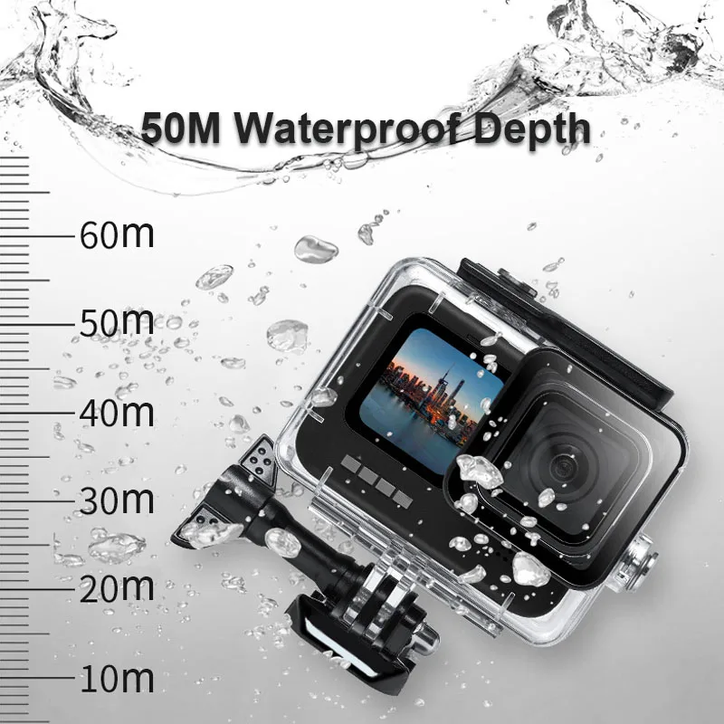 60M Waterproof Case for GoPro Hero 13 12 11 10 9 Black Protective Diving Underwater Housing Shell Cover for Go Pro 12 Hero11