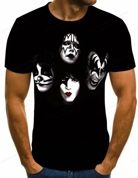 Vintage Kiss T Shirt Men Women Fashion Cotton T-shirt Punk Clothes O-Neck Tees Horror Harajuku Tops Rock Band Kiss Tshirt Boy