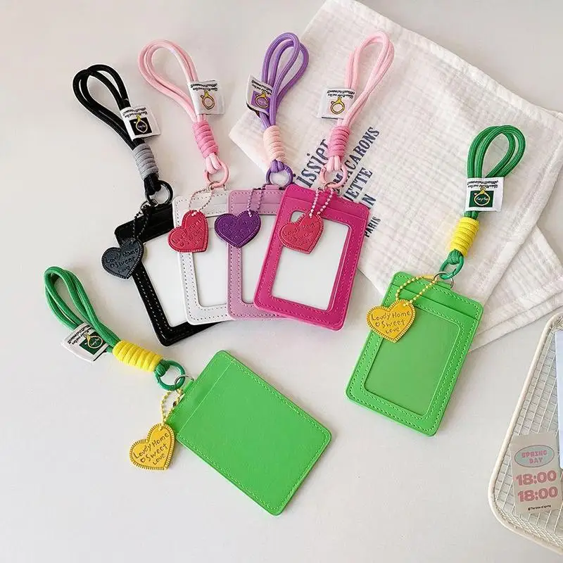 Korean Style PU Card Holder for ID Cards and Photos Includes Protective Cover for Daily Commute