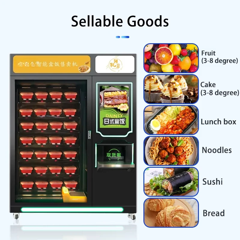 Hot Food Vending Machine Custom Commercial Automatic 24H Self Service Lunch Box Bread Sandwich Dispenser