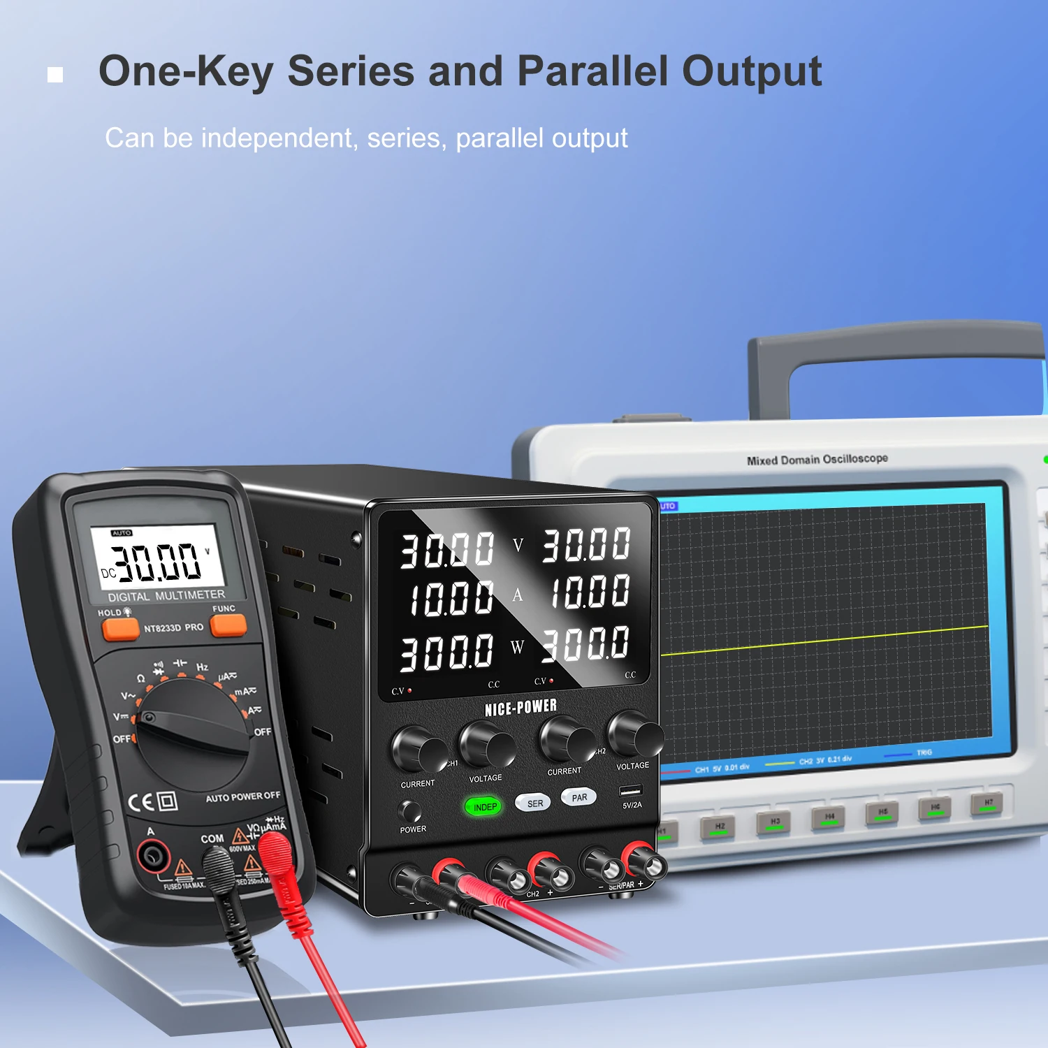 Dual Channel Output Adjustable Bench Laboratory Power Supply 300W-720W Encoder Knob Precise Adjustment Voltage Current Stabilize
