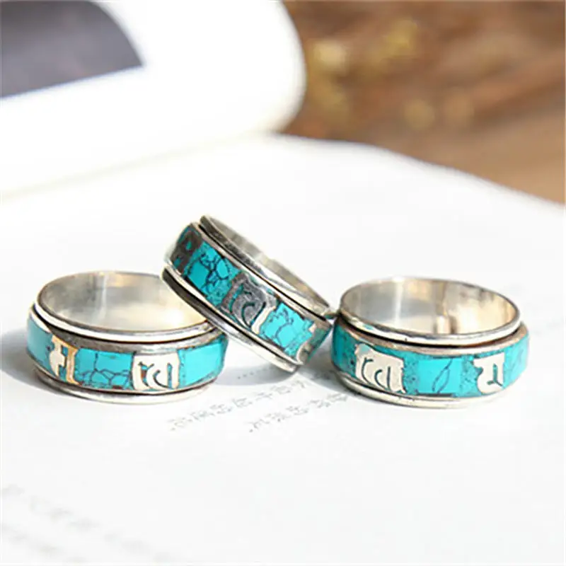 R206 Tibetano Mantra Amuleto Spin Luck Anelli per Uomo OM MANI PAD ME HUM Multi Colori