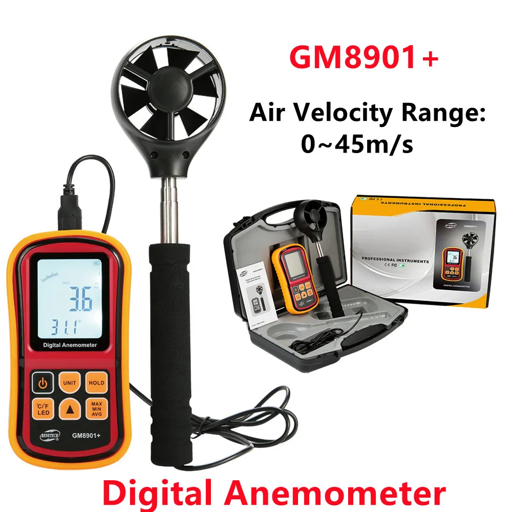 5PCS 45m/s Digital Anemometer GM8901+ Portable Wind Speed  LCD Display Measuring Instrument Tool Thermometer Wind Speedometer