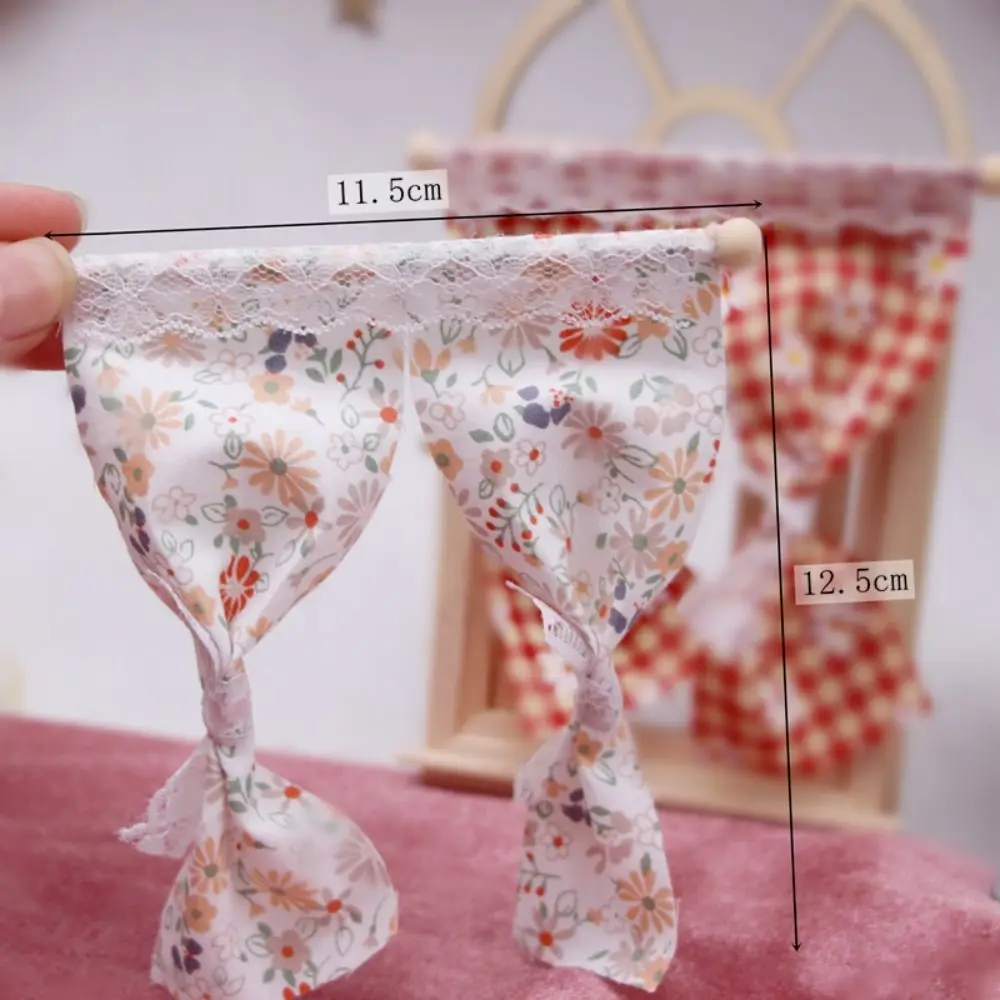 Cloth Dollhouse Miniature Flower Curtain Daisy Lace Dolls House Bedroom Furniture Decor Classic Dollhouse Doll House Accessories