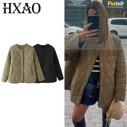 HXAO Cropped Quilted Jacket Woman Demi-Season Short Padded Jacket Parkas Black Army Green Outwears Warm Lightweight Padded Women