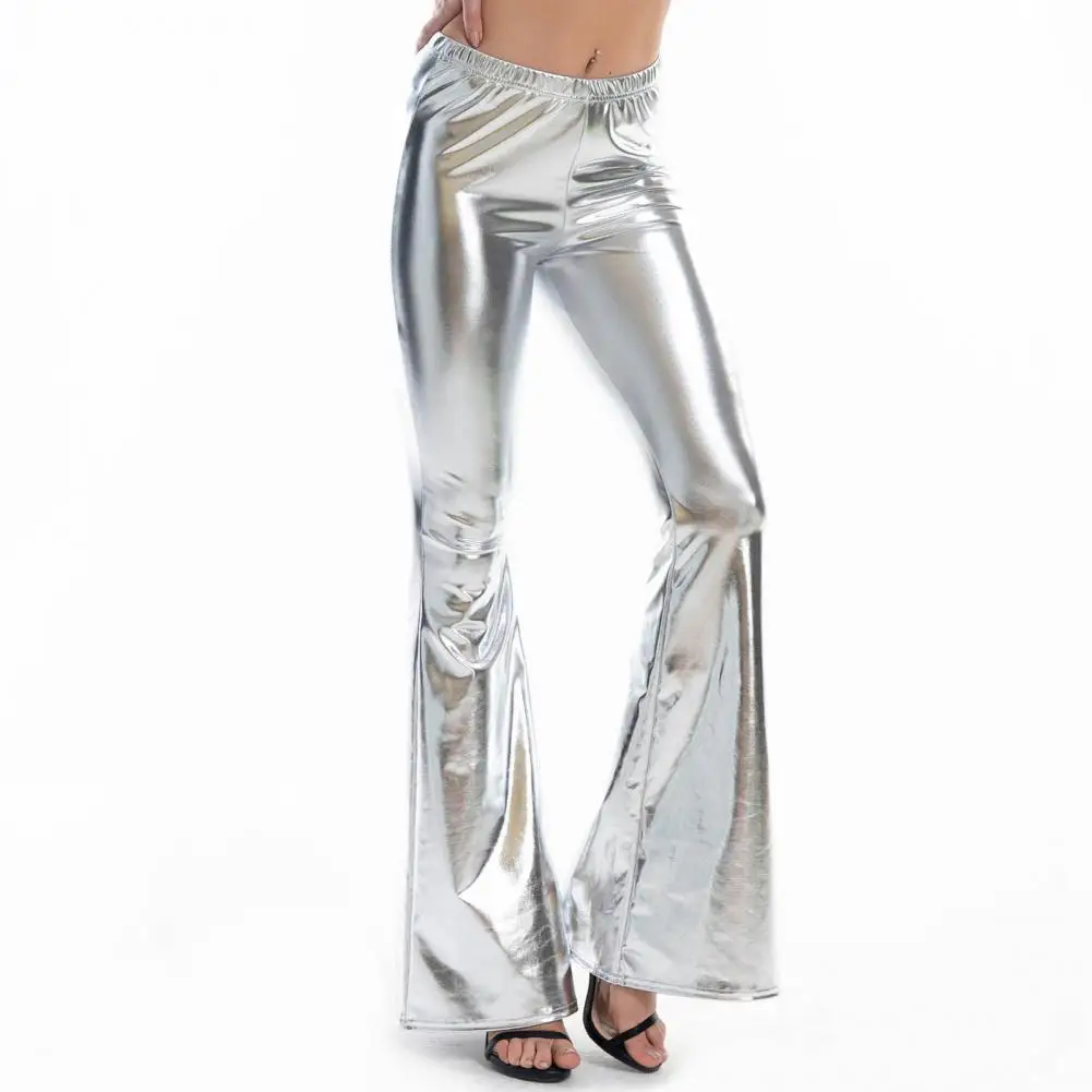 

Flared Pants Sexy Glossy Smooth Surface Party Dancing Women Club Trousers Women Garment