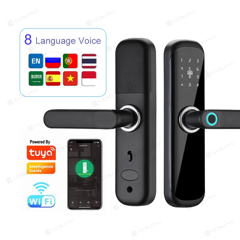 Goking cheap key smart door lock for home hotel apartment tuya app remote control handle fingerprint lock wifi password keyless