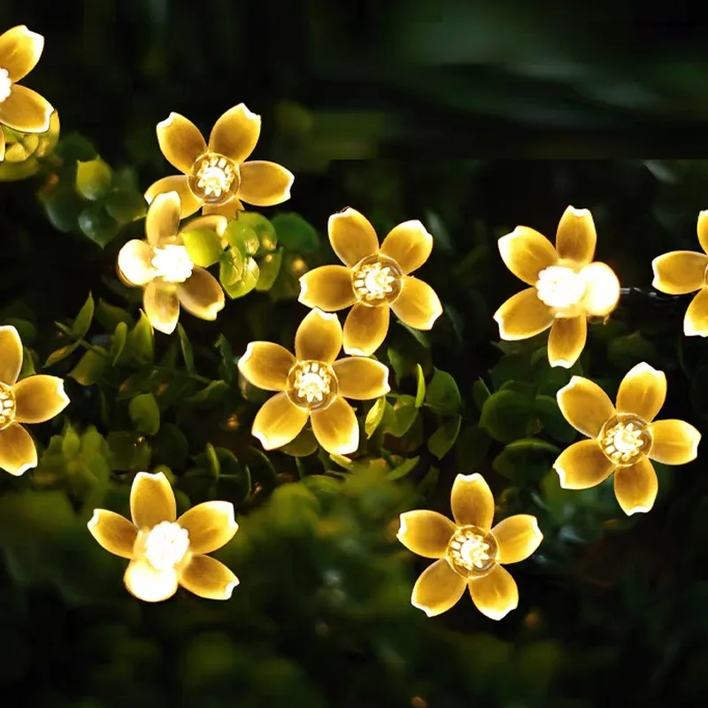 Guirnalda de luces LED con batería de flor de cerezo, cuerdas de iluminación florales de hadas, flores de cristal, lámparas impermeables para fiestas y Navidad