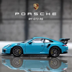 Модель автомобиля WELLY 1:24 Porsche 911 GT3 RS, синяя модель автомобиля из сплава, коллекция украшений для автомобиля, Подарочная игрушка, литье под давлением