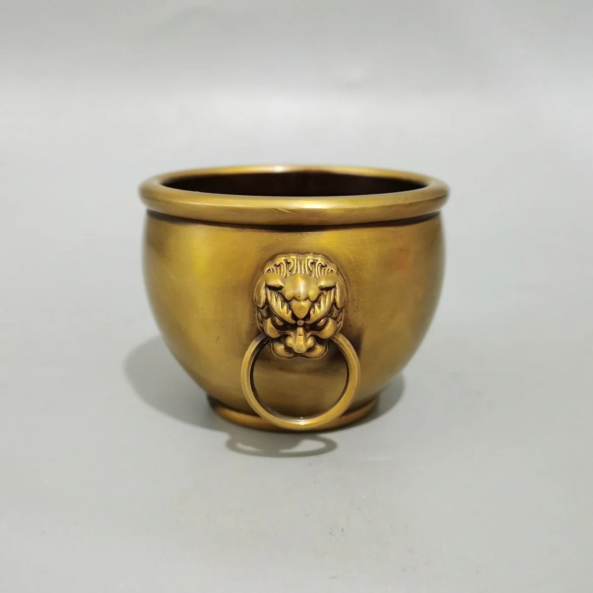 Double lion ear brass rice recruitment copper cylinder, Pixiu door buckle copper ware, small water tank, home  home decoration