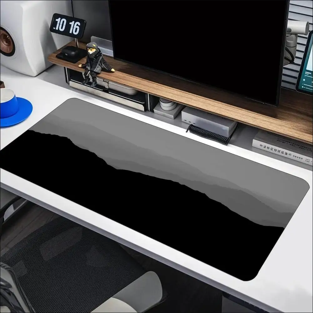 Black White Gradient Mountain Silhouette Large Gaming Mouse Pad Non Slip Rubber Base Desk Mat For Scenery Nature Art Lovers