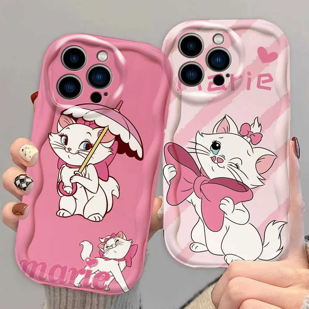 D-Disney Cute Mary Cat 3D Wave Phone Case For iPhone Apple 16 15 14 13 12 11 X XS 8 7 SE Max Plus Soft Silicone Case Cover Funda