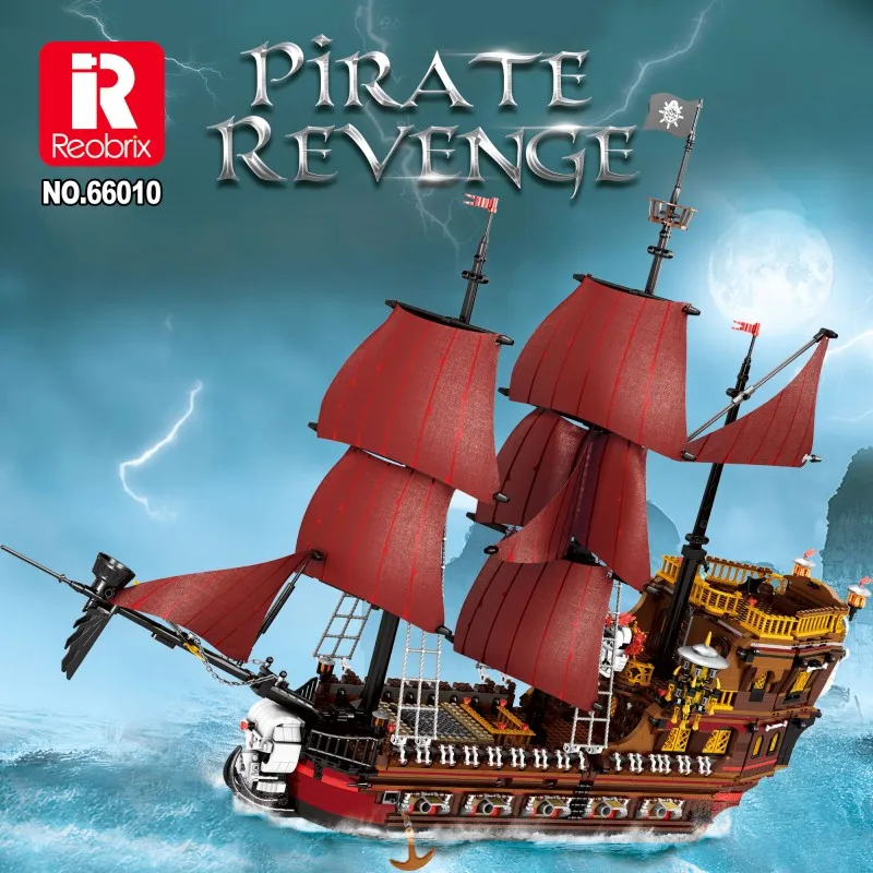 

2776PCS Red Sail Pirate Ship Building Blocks Fabric Sails Working Cannons Detachable Hull Deck Adult DIY Model Toy Desktop Deco