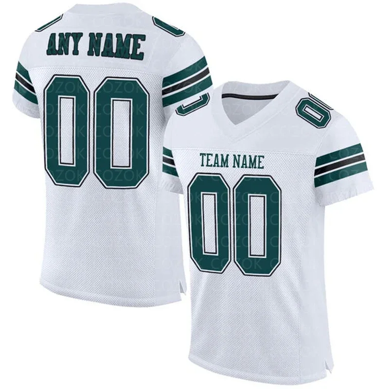 

White Green Customized Football Jersey for Men Football Short Sleeves Athletic Tee Shirts
