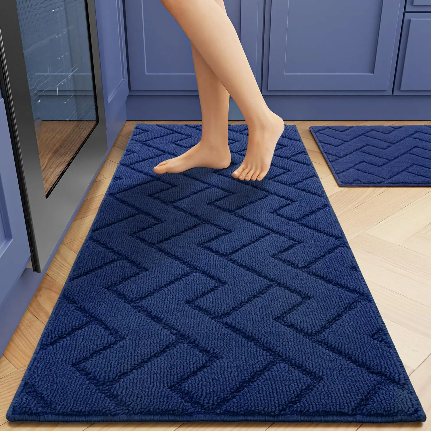 

Super Absorbent Kitchen Rugs 2-Piece Set, Non-Slip, Soft, Washable, 20x32+20x48, Navy