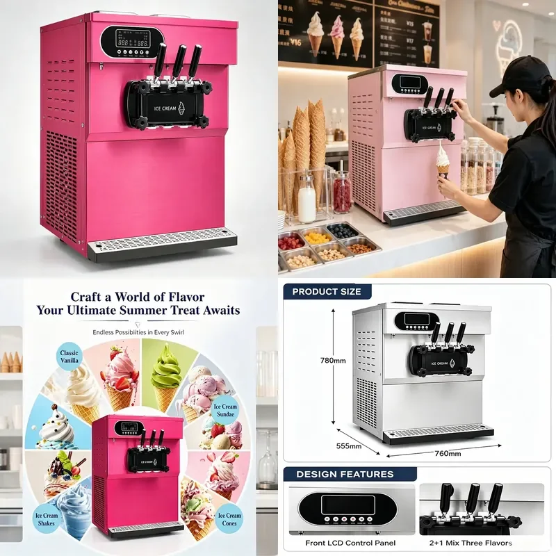 for Sanwei Commercial 2 Plus 1 Flavor Table Top Quality Stainless Steel Cheap Soft Ice Cream Machine