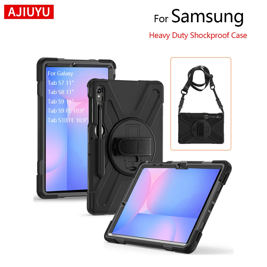 

Tablet Case For Galaxy Tab S7 S8 S9 11 inch S10 FE 10.9" SM-X510 Heavy Duty Rugged Shockproof Case Cover Shell Shoulder Strap