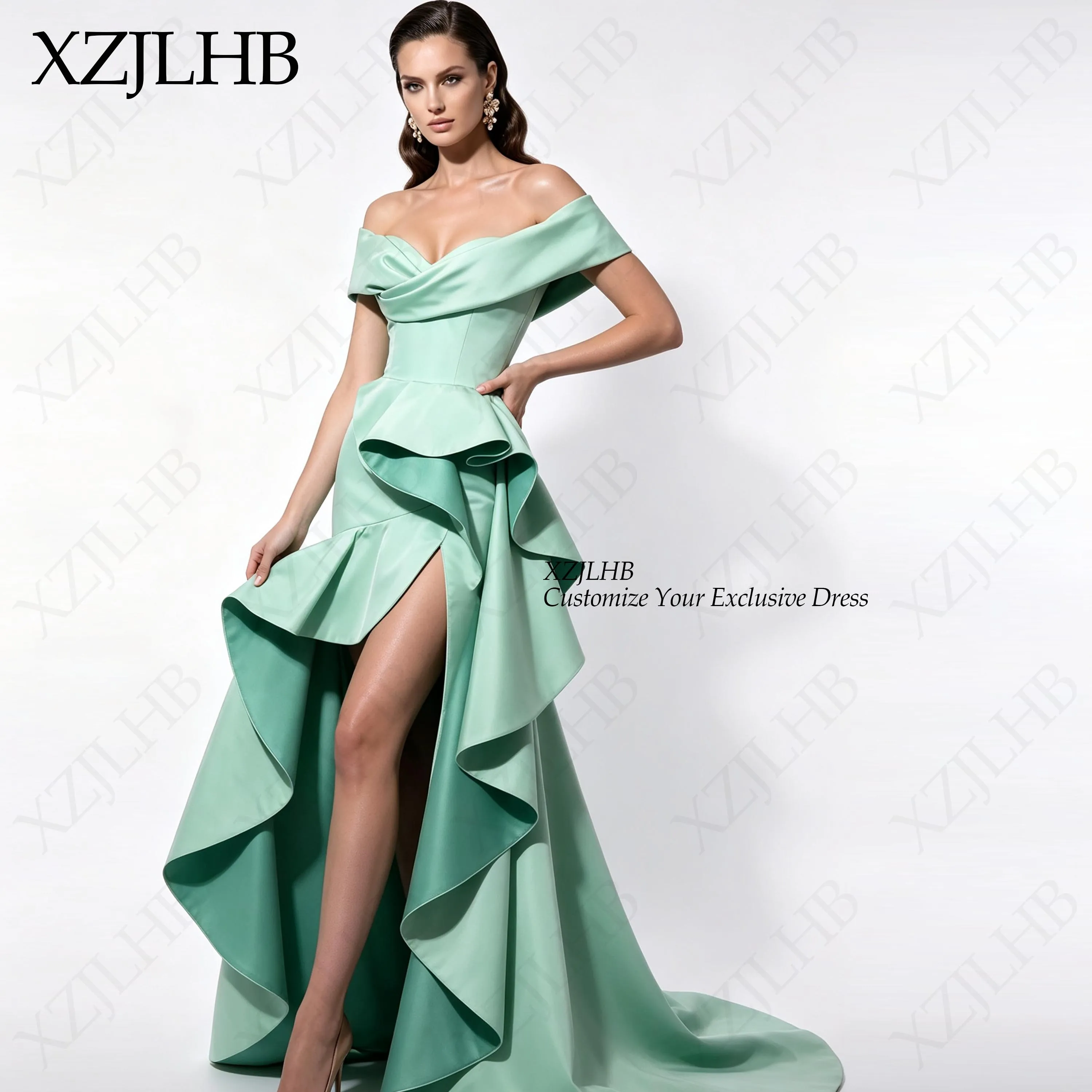 XZJLHB 2026 Stain Custom Made Evening Dresses High Low Off The Shoulder Red Carpet Dress Ruched Backless Elegant Pageant Gowns