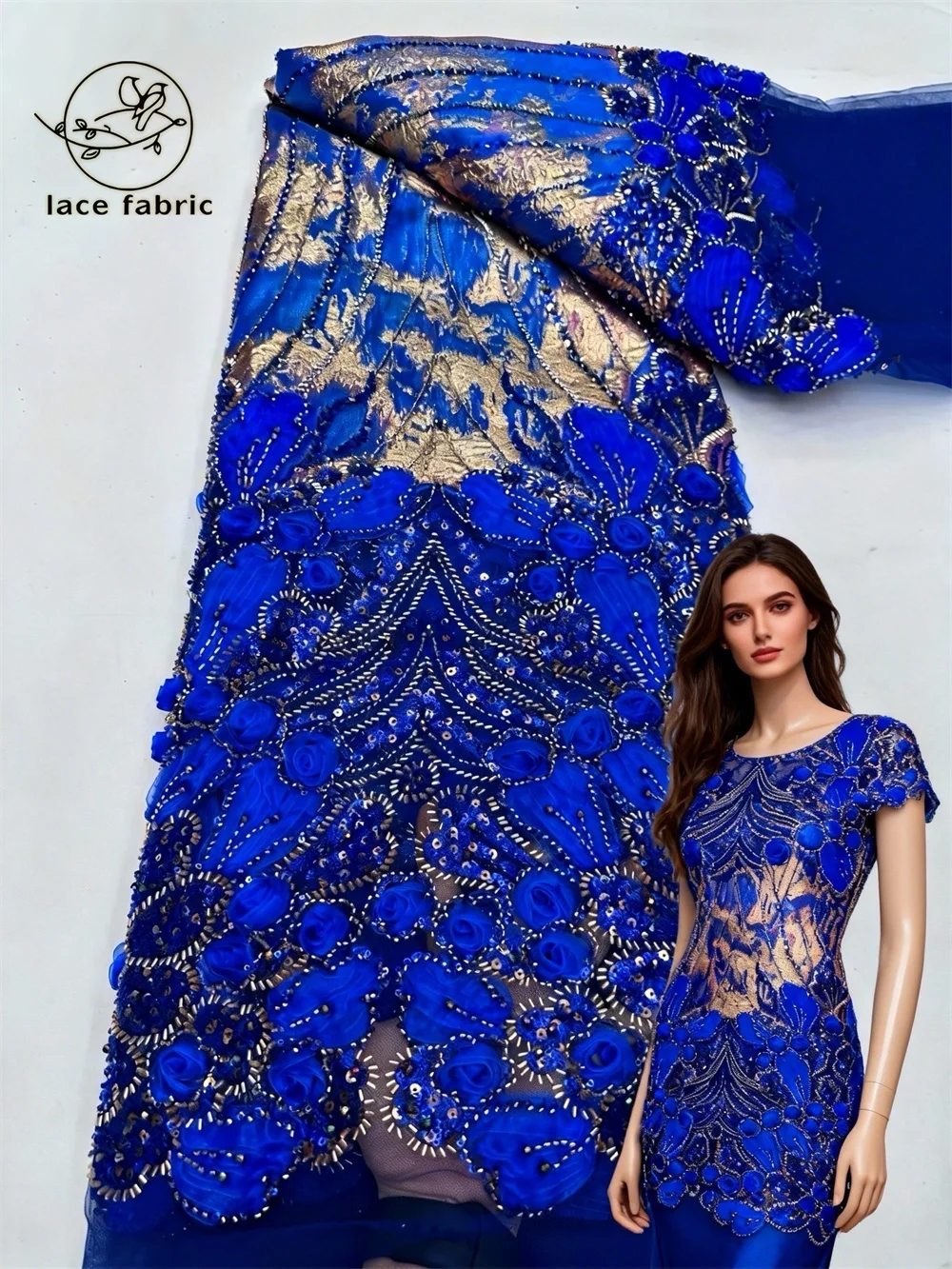

Royal Blue African Groom Lace Fabric 2026 High Quality Sequins Embroidered Nigerian French Lace Fabric for Wedding Party Dress