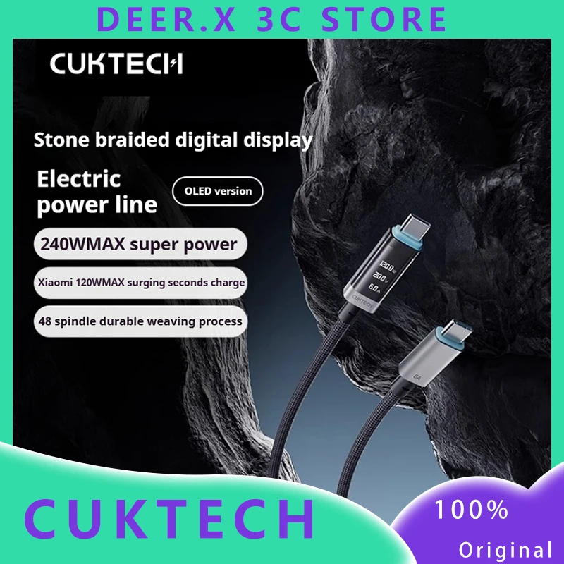 CUKTECH No.6 Braided Digital Display USB-C Cable - Dual Type-C PD Fast Charging for iPhone 16 Pro Max/Xiaomi 15/MacBook (Car/Hom