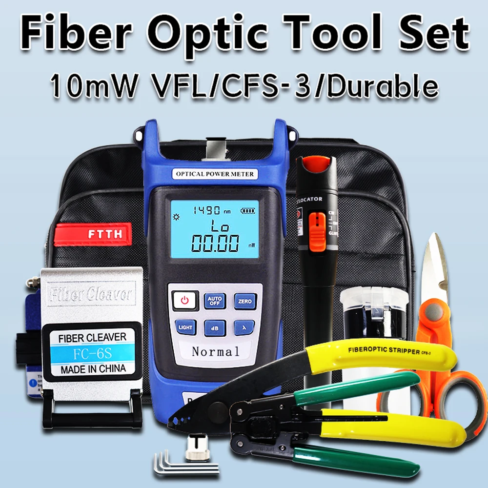 OPTFOCUS 19pcs Fiber Optic Tool Kit 10mW Visual Fault Locator FTTH Tools Fiber Power Meter Optical Bag Fiber Cleaver