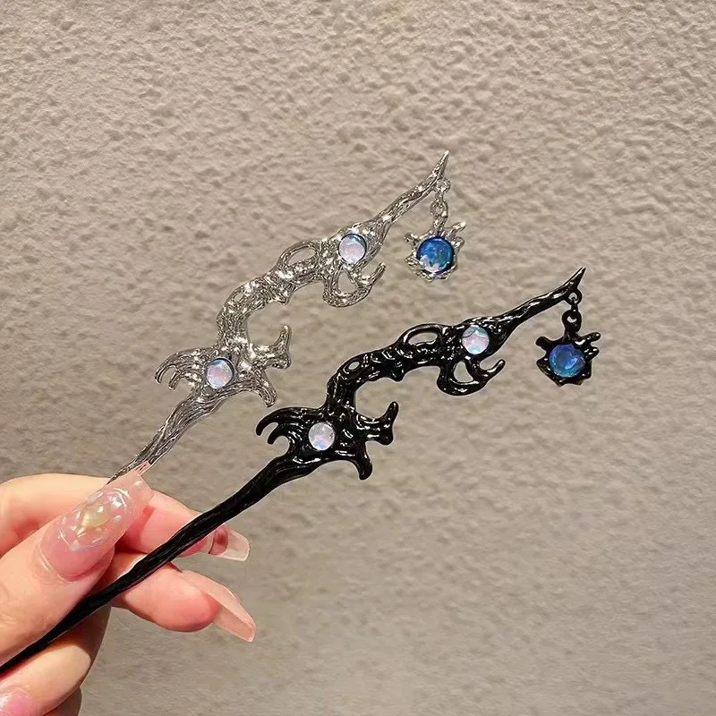 Vintage Moonstone Hair Sticks for Women Retro Chinese Tasssel Hairpin Disk Hairsticks Hair Chopsticks Hair Accessories