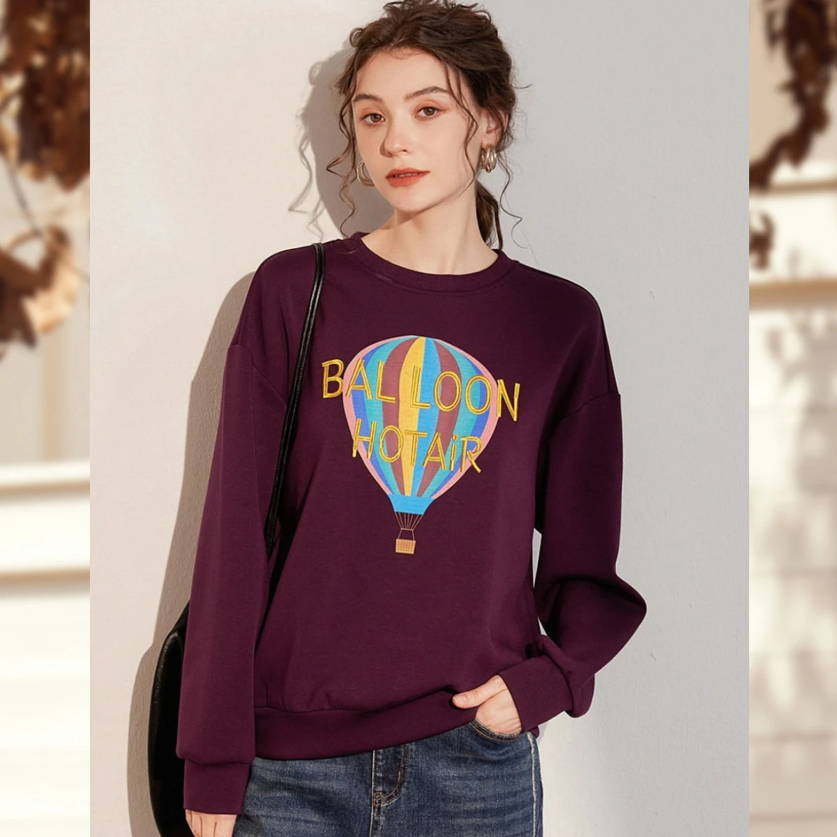 LOUIS YAO New Letter Printed Contrast Color Women's Sweatshirts 2025 Autumn Long Sleeve Women Tops Loose Hoodies Chic Wear